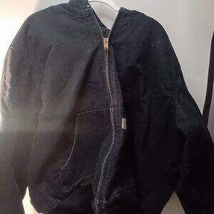 CARHARFT BLACK HOODED J140 CANVAS JACKET Quilted Lining Size Men's 2XL made USA